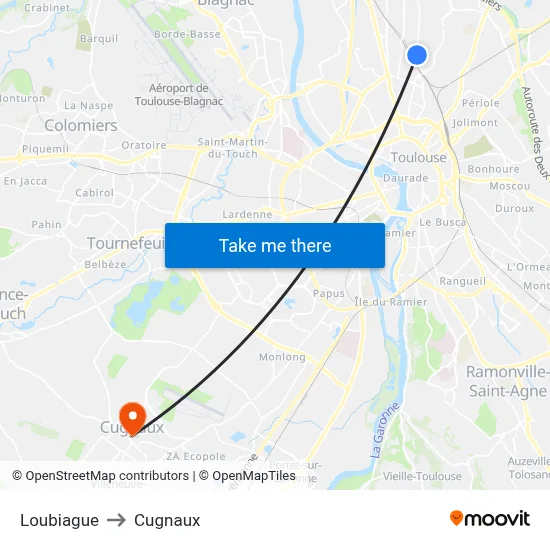 Loubiague to Cugnaux map