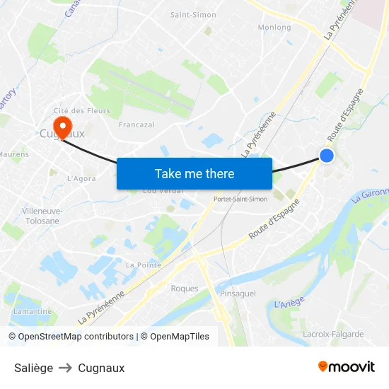 Saliège to Cugnaux map