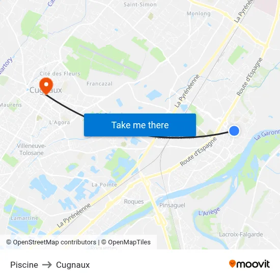 Piscine to Cugnaux map