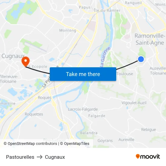 Pastourelles to Cugnaux map