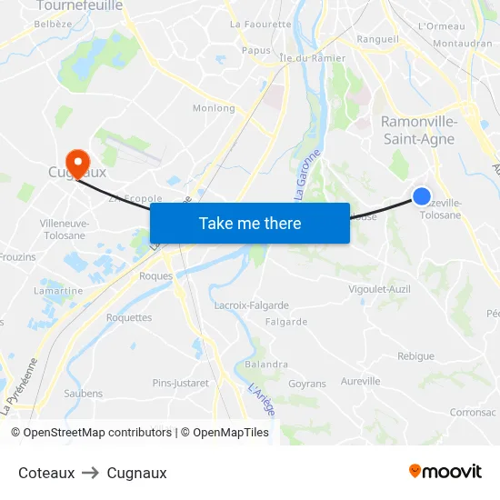 Coteaux to Cugnaux map