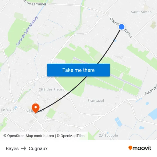 Bayès to Cugnaux map