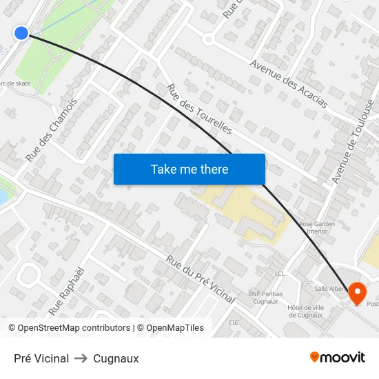 Pré Vicinal to Cugnaux map