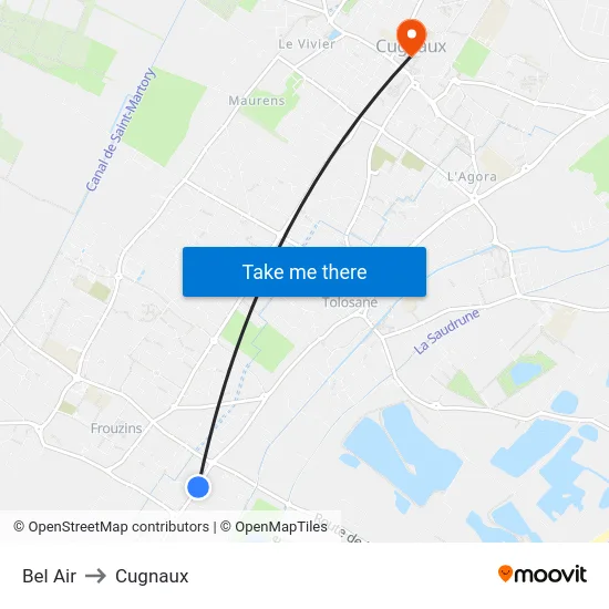 Bel Air to Cugnaux map