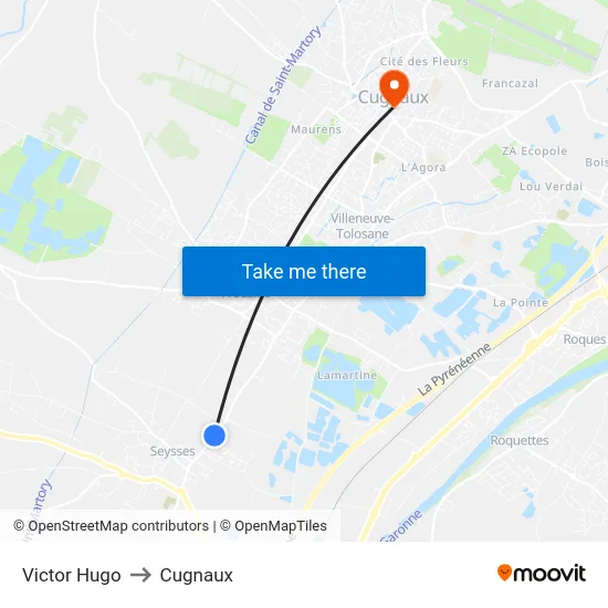 Victor Hugo to Cugnaux map