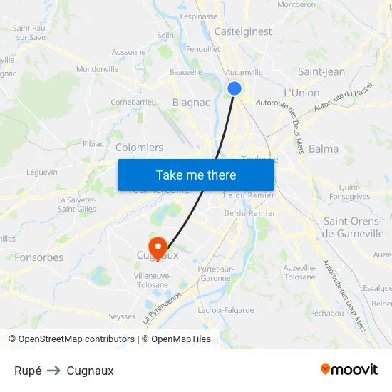 Rupé to Cugnaux map