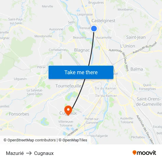 Mazurié to Cugnaux map