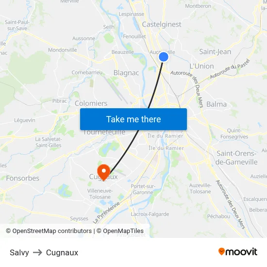 Salvy to Cugnaux map