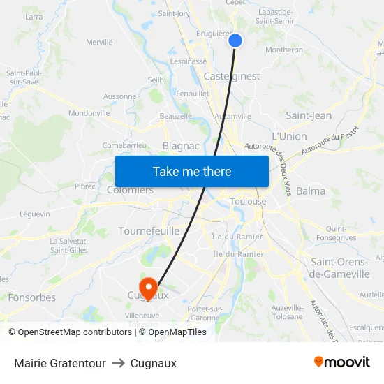Mairie Gratentour to Cugnaux map