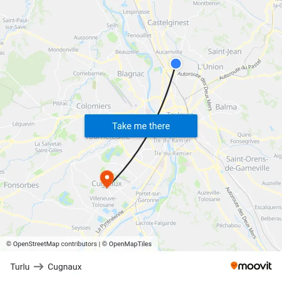 Turlu to Cugnaux map