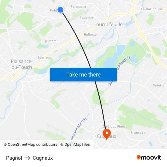 Pagnol to Cugnaux map