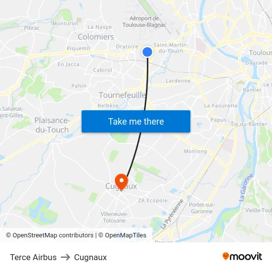 Terce Airbus to Cugnaux map
