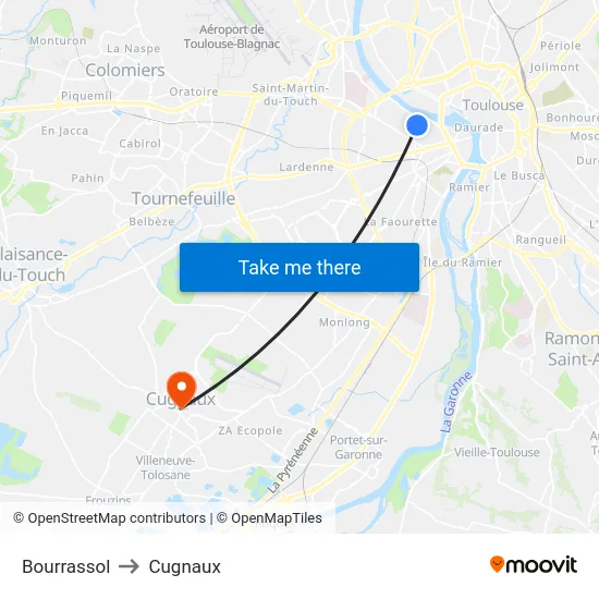 Bourrassol to Cugnaux map