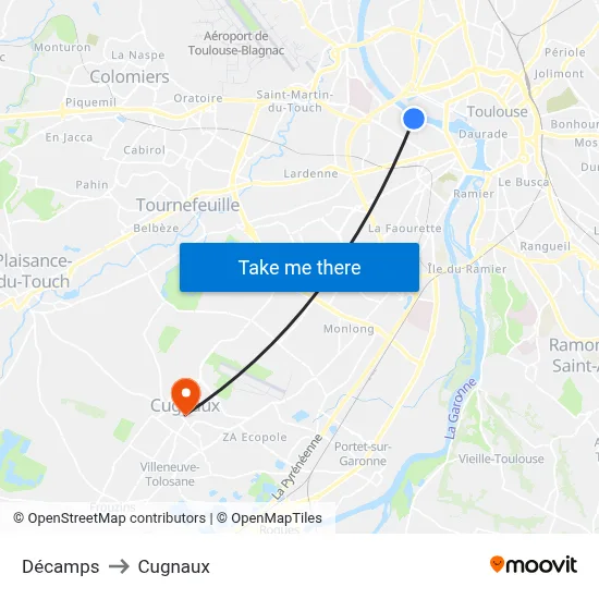 Décamps to Cugnaux map