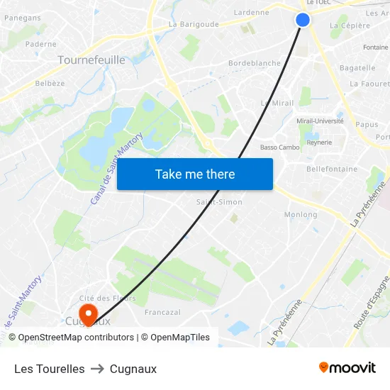 Les Tourelles to Cugnaux map