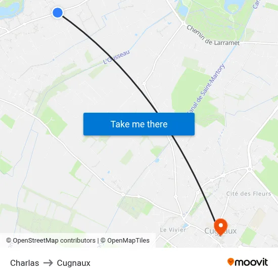 Charlas to Cugnaux map