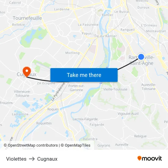 Violettes to Cugnaux map