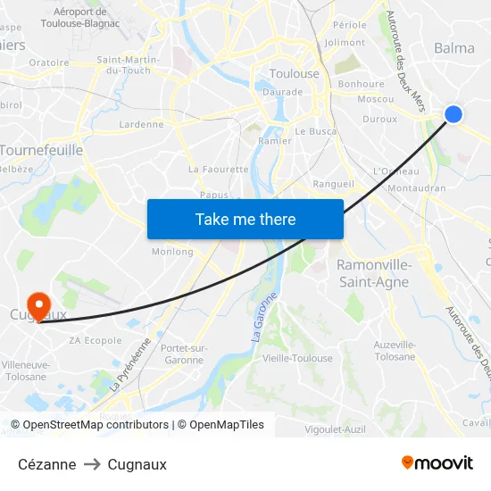 Cézanne to Cugnaux map