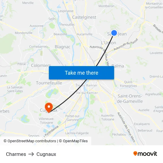 Charmes to Cugnaux map