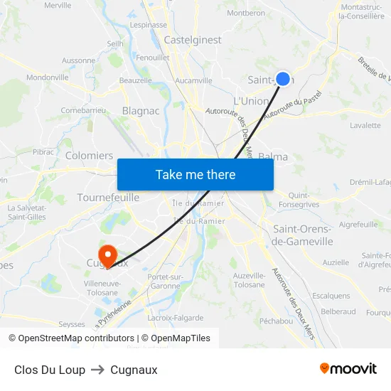 Clos Du Loup to Cugnaux map