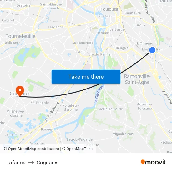 Lafaurie to Cugnaux map