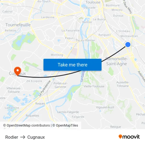 Rodier to Cugnaux map