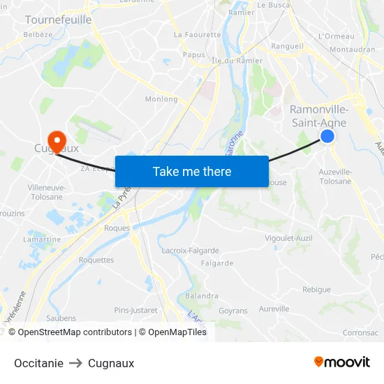 Occitanie to Cugnaux map