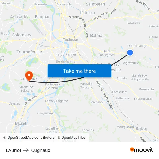 L'Auriol to Cugnaux map