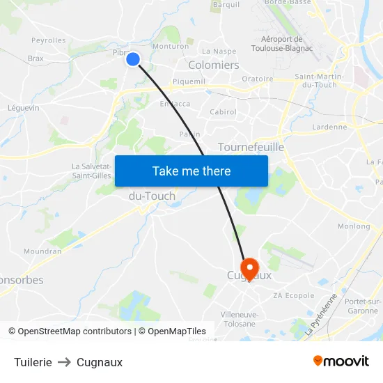 Tuilerie to Cugnaux map