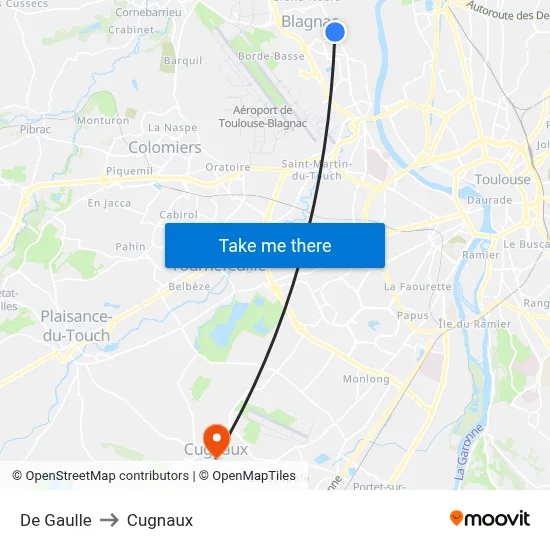 De Gaulle to Cugnaux map
