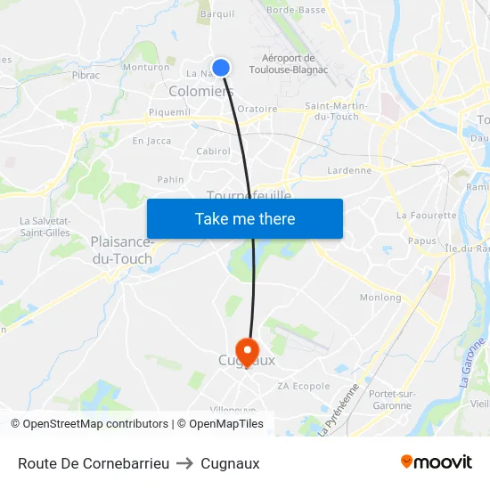 Route De Cornebarrieu to Cugnaux map