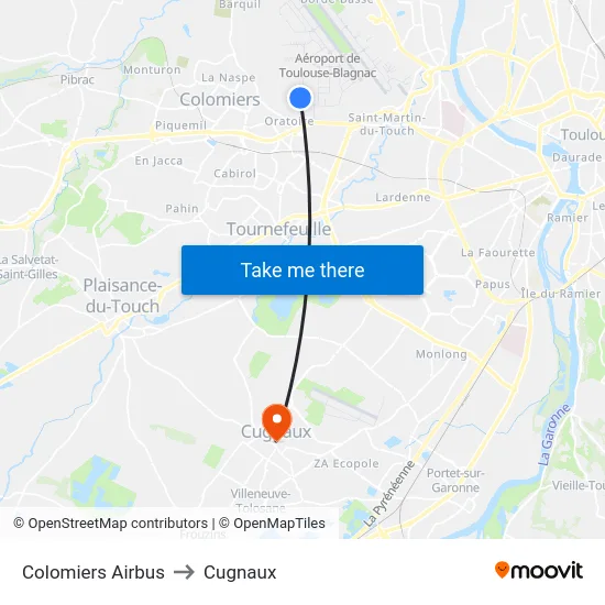 Colomiers Airbus to Cugnaux map