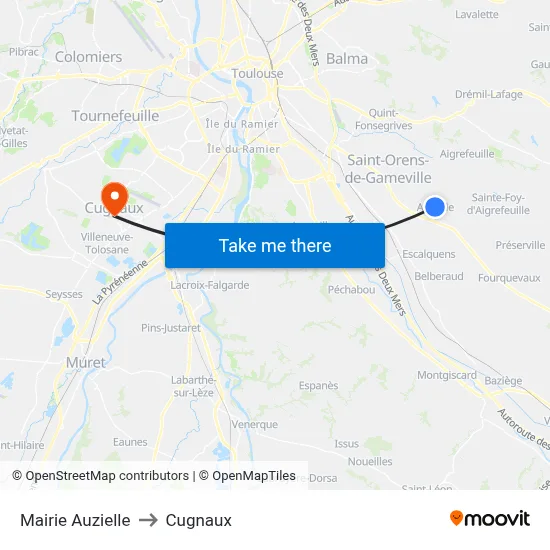 Mairie Auzielle to Cugnaux map