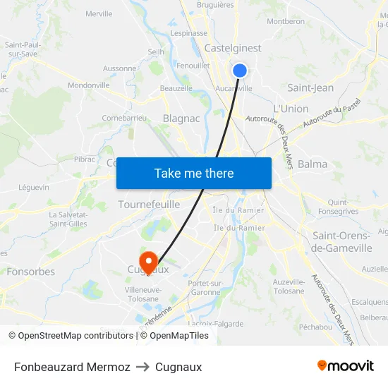 Fonbeauzard Mermoz to Cugnaux map