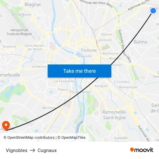 Vignobles to Cugnaux map