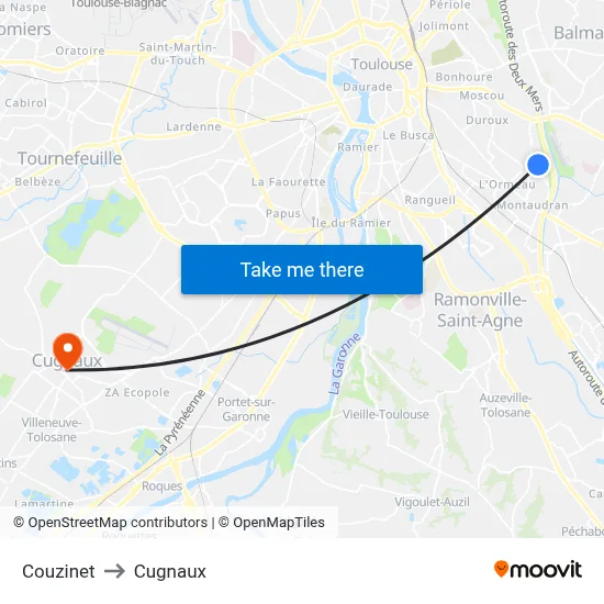 Couzinet to Cugnaux map