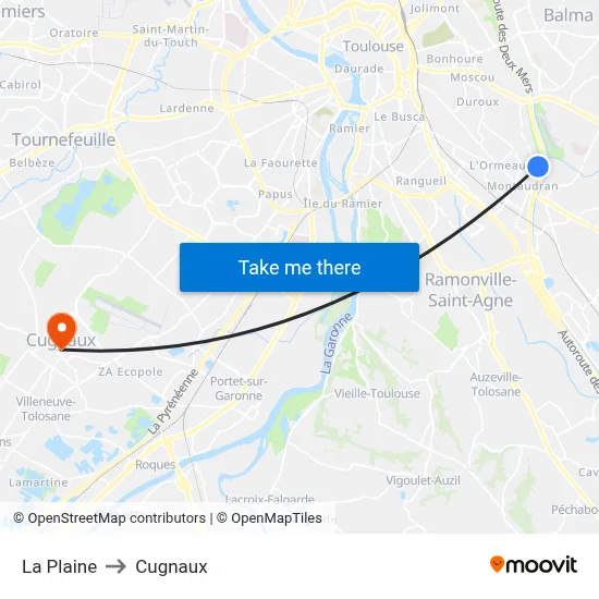 La Plaine to Cugnaux map