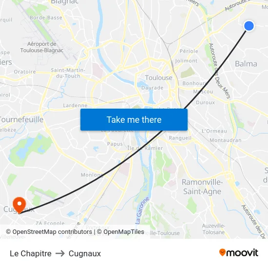 Le Chapitre to Cugnaux map