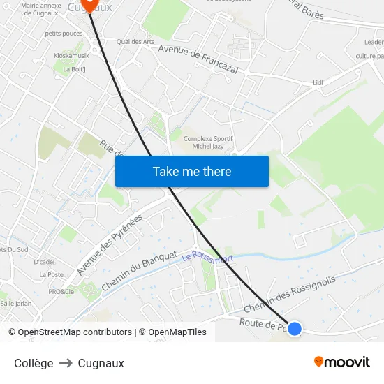 Collège to Cugnaux map
