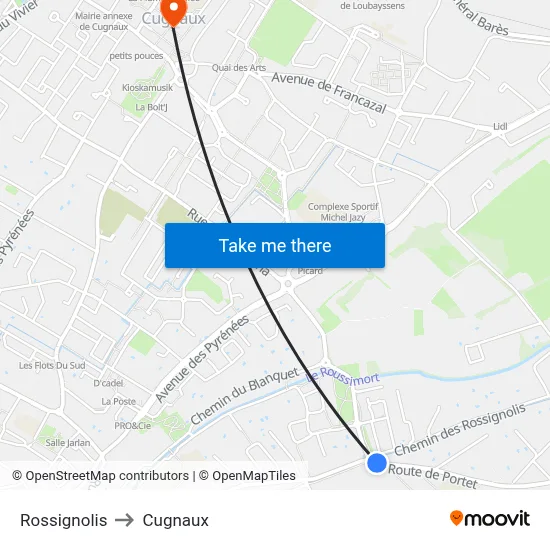 Rossignolis to Cugnaux map