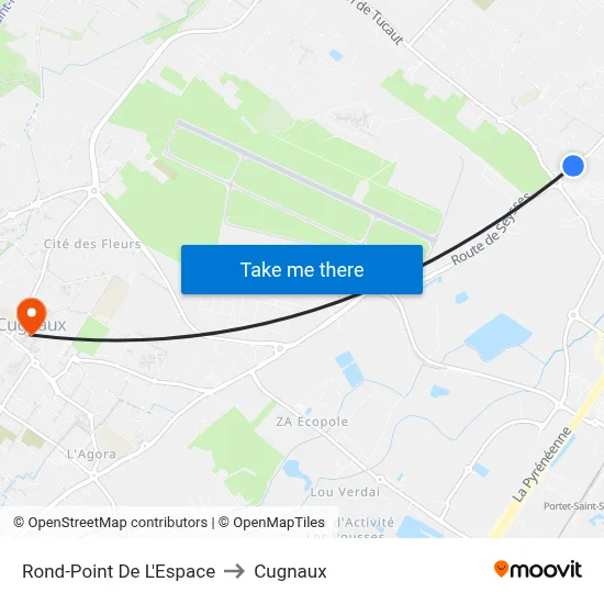 Rond-Point De L'Espace to Cugnaux map