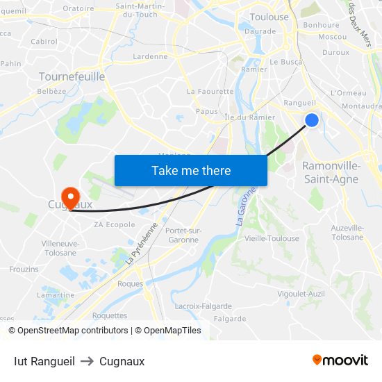 Iut Rangueil to Cugnaux map