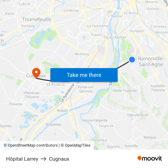 Hôpital Larrey to Cugnaux map