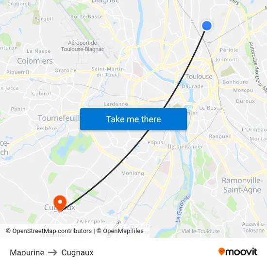 Maourine to Cugnaux map