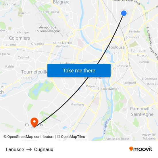 Lanusse to Cugnaux map