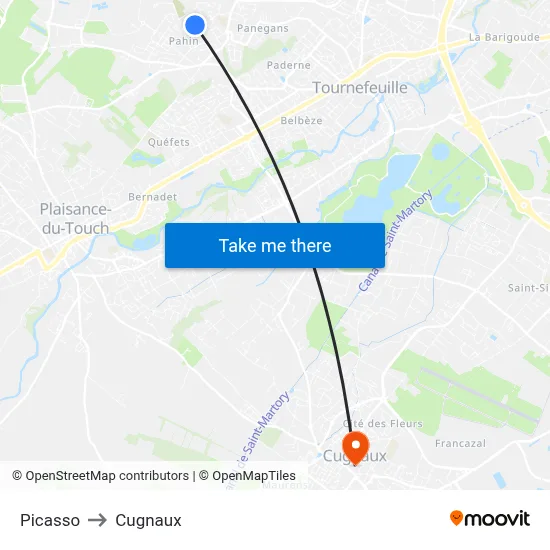 Picasso to Cugnaux map