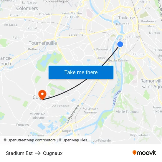 Stadium Est to Cugnaux map