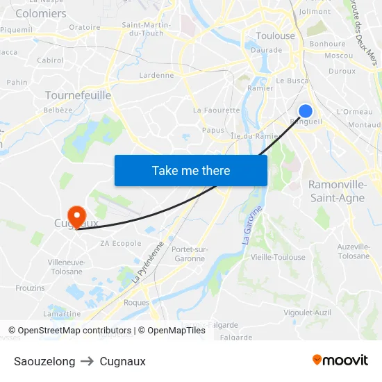 Saouzelong to Cugnaux map