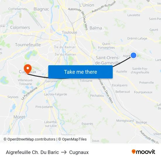 Aigrefeuille Ch. Du Baric to Cugnaux map
