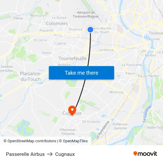 Passerelle Airbus to Cugnaux map